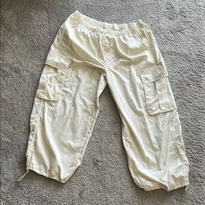 Cream Cargo Parachute Pants